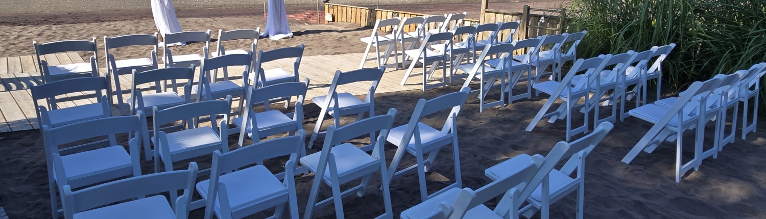 event rentals arch, sheer drape, garden chairs